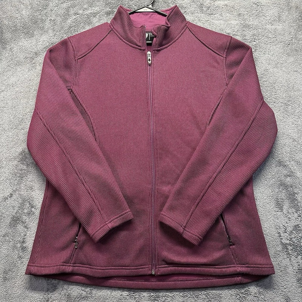 Polar King Full Zip Jacket Women's XL Maroon Fleece Lined Textured Waffle Style